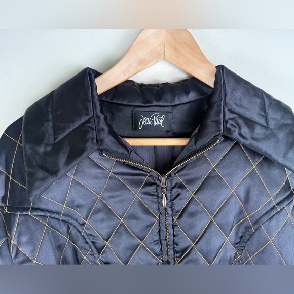 Vintage Jean Paul Women's Black Quilted Embroidered Black and Gold Jacket SZ 12 - Picture 4 of 16